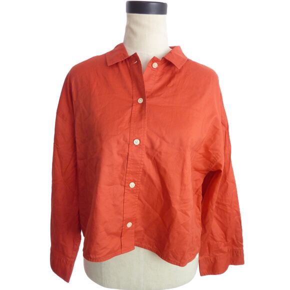 NWT Everlane Cotton PJ Top in Orange S Long Sleeve Button Down - Picture 1 of 7